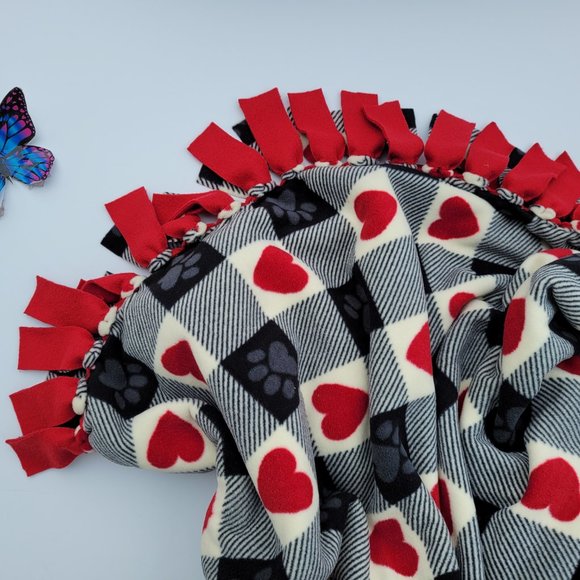 handmade Bedding Extra Large Adult Paw Heart Buffalo Check Print Fleece No Sew No Tie